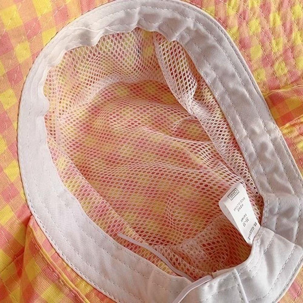 Sun Protection Drawstring Sun Hat Lace Up Plaid Hiking Cap Fashion Hiking Fisherman Hat  Camping