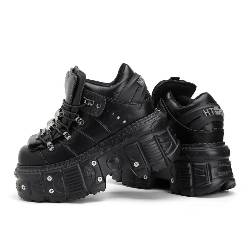 Woman Sneakers New Punk Style Women Shoes Gothic Ankle Rock Boots Lace-Up Heel Height Platform Shoes Woman Metal Decor