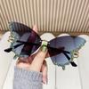 2026 New Luxury Diamond Butterfly Sunglasses for Women Oversized Rimless Retro Personality Eyewear for Party Dance & Performance