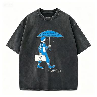 2026 New Washed Cotton Tshirt with Cartoon Clown Print Casual Streetwear Top