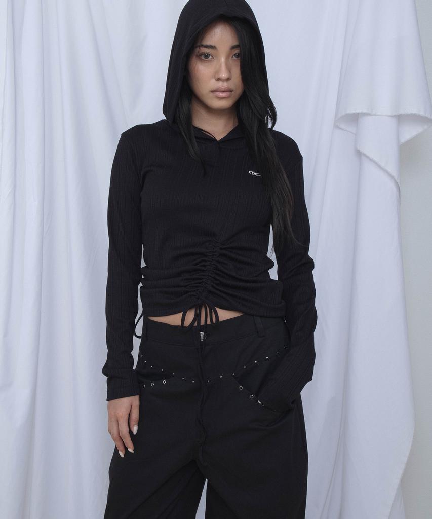 CHICKS Low-Rise Studded Line Cotton Pants Black