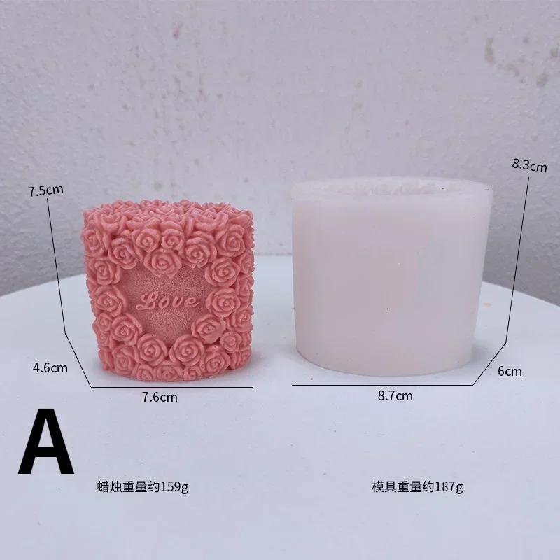Handmade Diy Creative Rose Flower Shape Candle Mold Gypsum Plaster Mould Cylinder Silicone Soap Aromatherapy Wax Scented Mold
