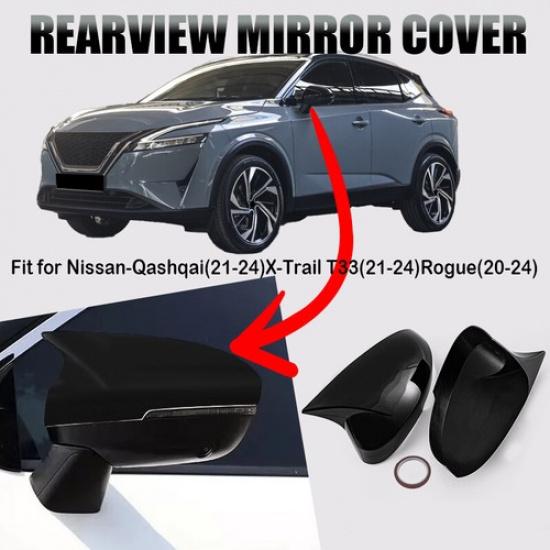 Fits Nissan Rogue 2021-2024 Gloss Black Side Rearview Door Wing Mirror Cover Cap