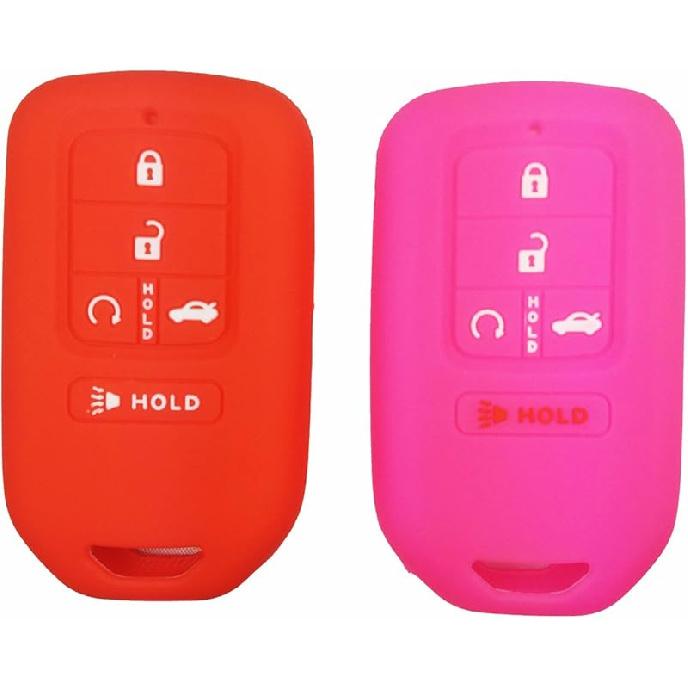2Pcs Coolbestda Silicone Full Protective Key Fob Remote Cover Case Skin Jacket for 2017 2018    Honda Civic Accord Pilot CR-V 5 Buttons Smart Key