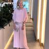 JPNTKYWomen's Fashion Casual Solid Color Print 2/1 Sleeve O Neck Pants Suits