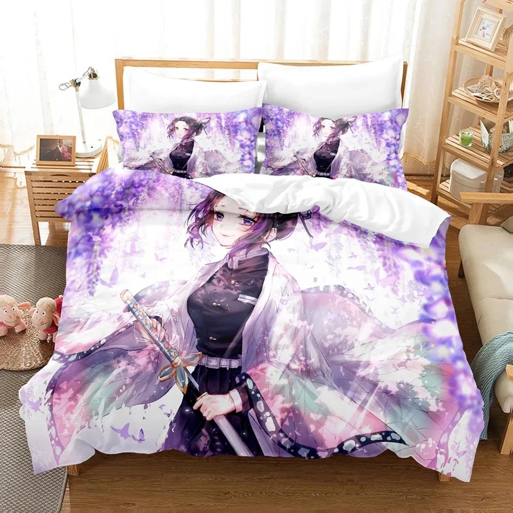 3D Print Kochou Shinobu Bed Linen Anime Demon Slayer Bedding Set 135x200 Teens Boys Twin Single Queen King Full Duvet Cover Sets