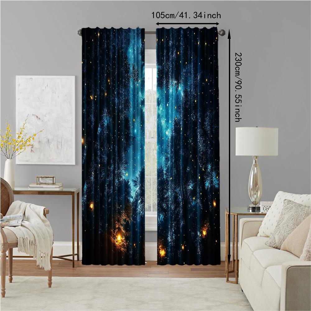 Set Of 2 Versatile Polyester Transparent Curtains Home Decoration Starry Night Forest Use Bedrooms Living Rooms Curtain Ideal For Sitting Room
