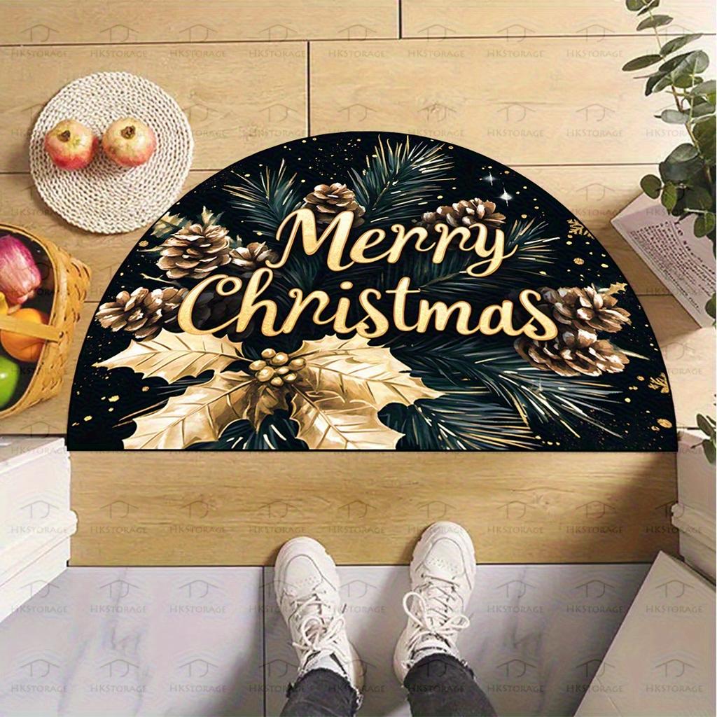 Red Background Snowman Gingerbread Man Christmas Tree Snowflake Rug For Festive Doorstep Decor Durable Outdoor Floor Mat