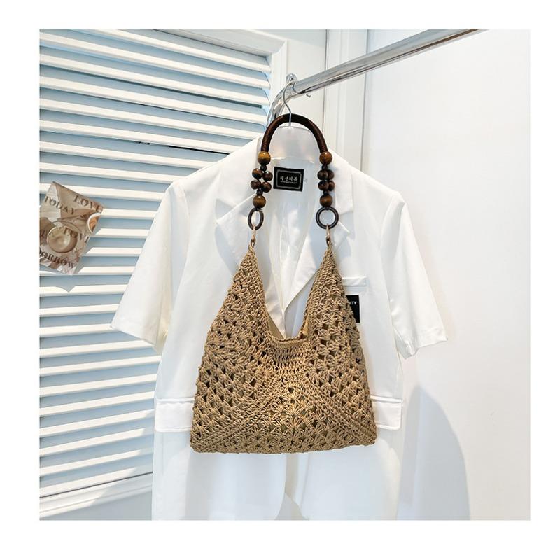 

Плетеная сумка большой вместимости Летний приморский отпуск Милая сумка-тоут на одно плечо для поездок на работу хаки