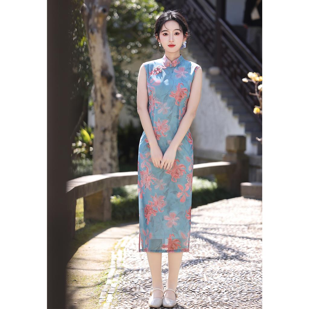 New Chinese Sleeveless Improved Cheongsam Dress Retro Style Young Girl Daily Wear Advanced Sense and Thin Temperament