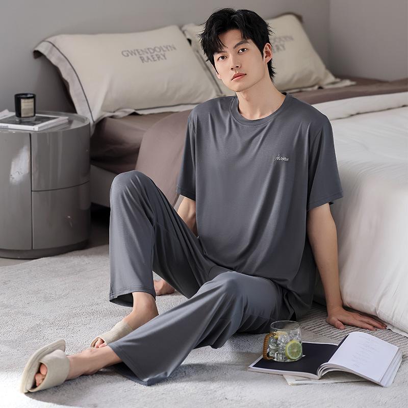 Pajamas Men's Summer Modal Cotton Thin Short-sleeved Trousers Simple Summer Can Be Worn Outside Cool Loungewear Suit