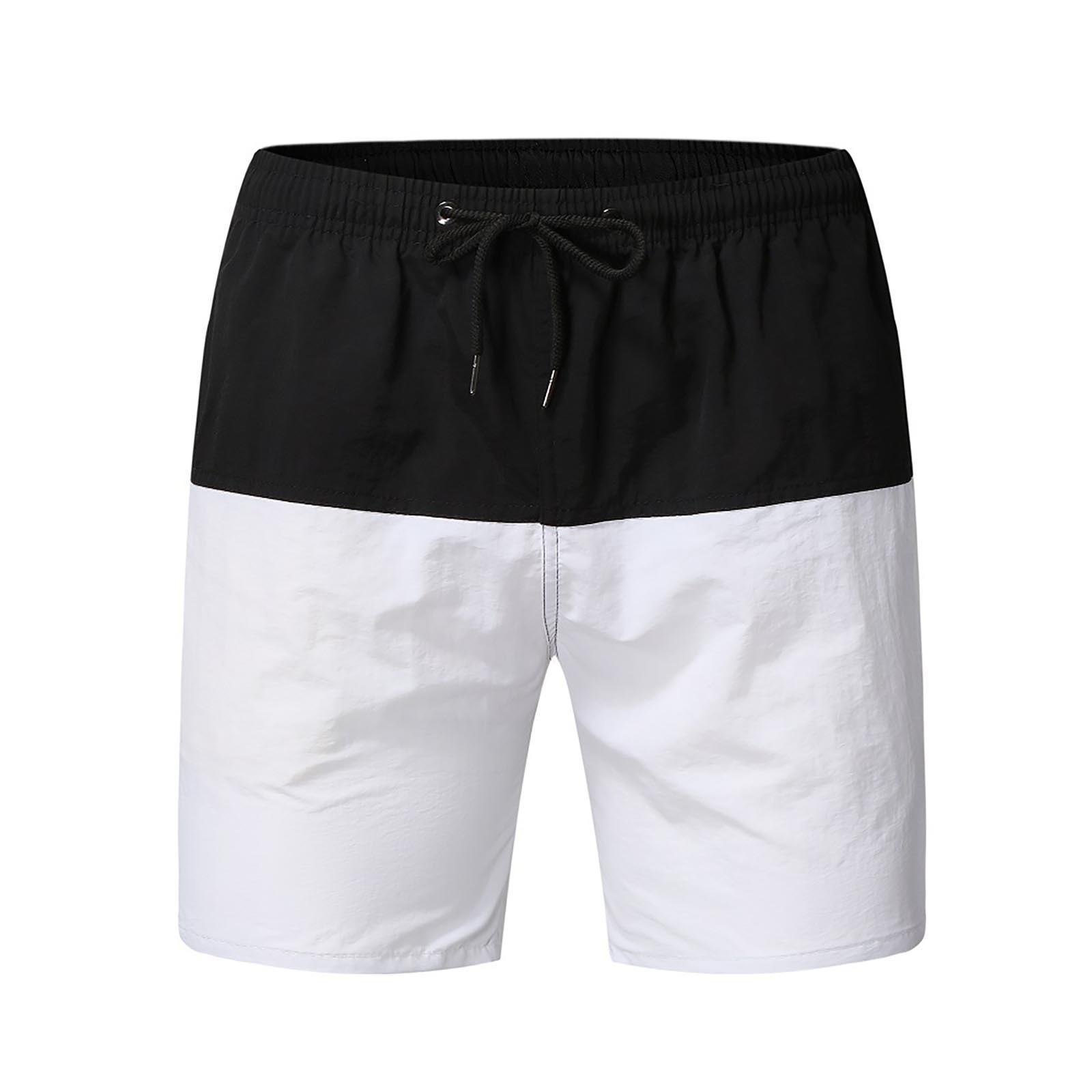 

Men Summer Beach Shorts Athletic Casual Drawstring Waist Contrast Panel Quick Dry Lightweight Short Pants XXXL чёрный