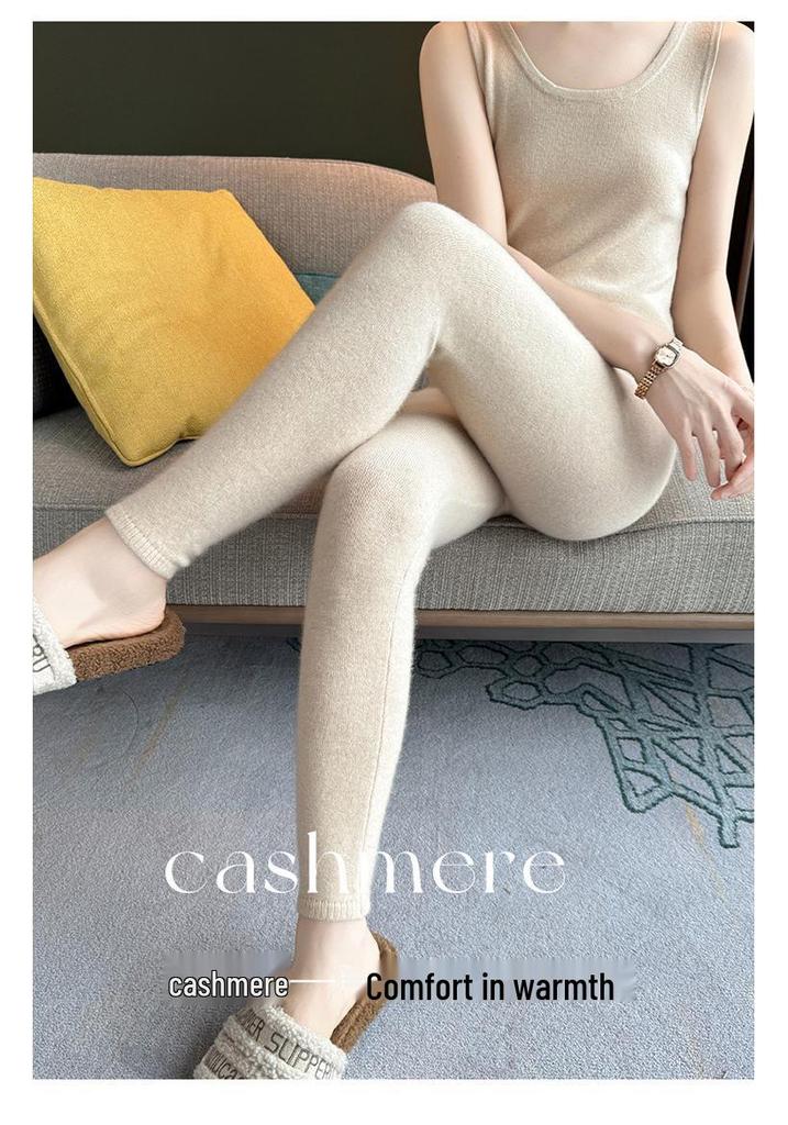 Women's 12-Gauge Cashmere Pants - Warm, High-Waisted, Tummy-Control Base Layer, Highly Elastic and Slimming