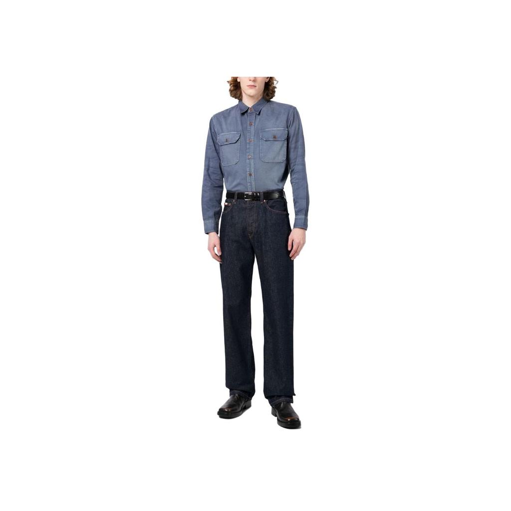 Polo Ralph Lauren Solid Color Single-Breasted Polo Collar Long Sleeve Shirt Men shirts Blue 710878847-001