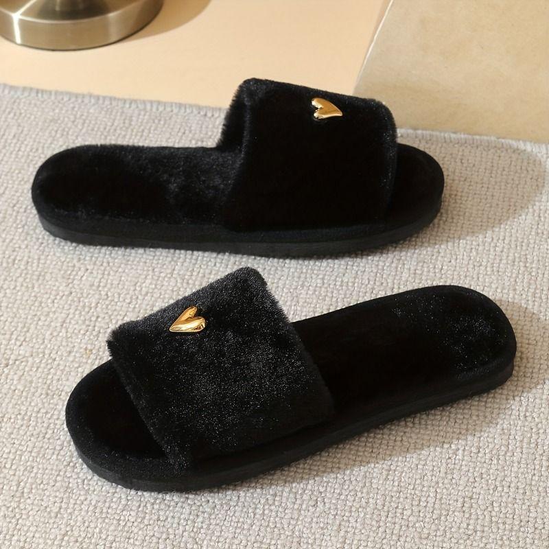 Home Slippers, Comfortable and Warm Open Toed Soft Plush Shoes, Solid Color Indoor Floor Slippers