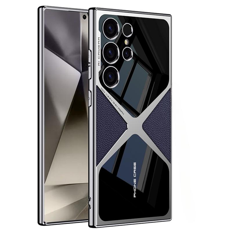 S25 S24 Ultra Electroplated Plain Leather  Phone Case for Samsung Galaxy S25 S24 S23 Ultra 5G PC+TPU Shockproof Protective Cover