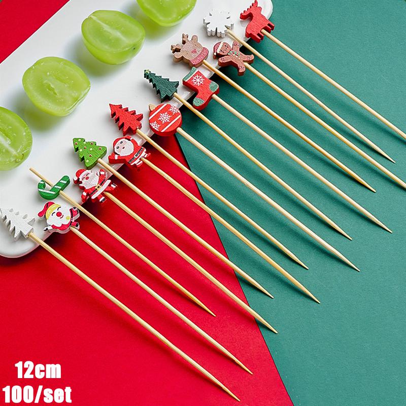 Christmas And New Year Disposable Fruit Sticks Fruit Forks Creative Art Toothpicks (100 Sticks Per Pack)