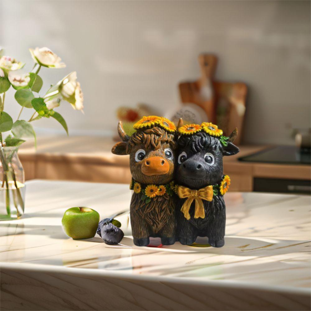 Resin Highland Cow Figurines Spring Sunflower Calf Lovers Gifts Scottish Cow Statue  Garden Decor
