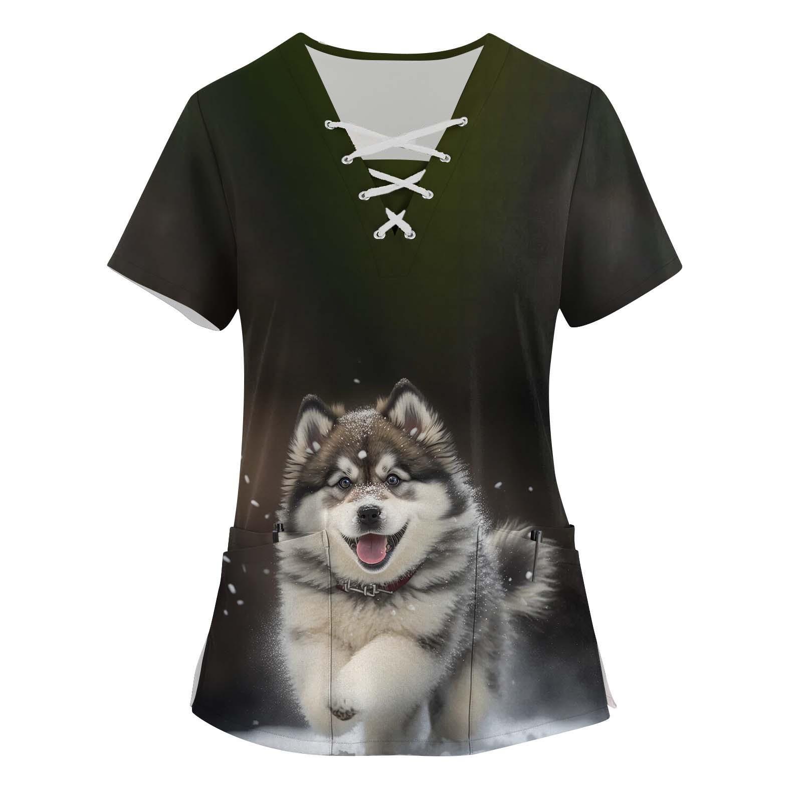 Женский топ с карманами и карманами с пасхальным принтом и v-образным вырезом с короткими — фото 7