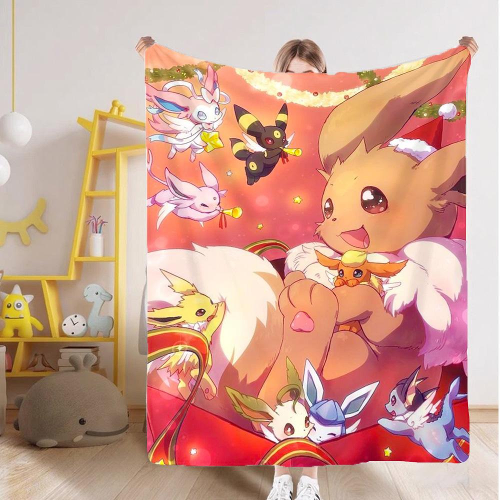 Kawaii E-Eevees Bed Blanket Sofa Blankets and New Year Camping Furry Bedspread the Anime Home Decoration Sofas Bedspreads Fluffy