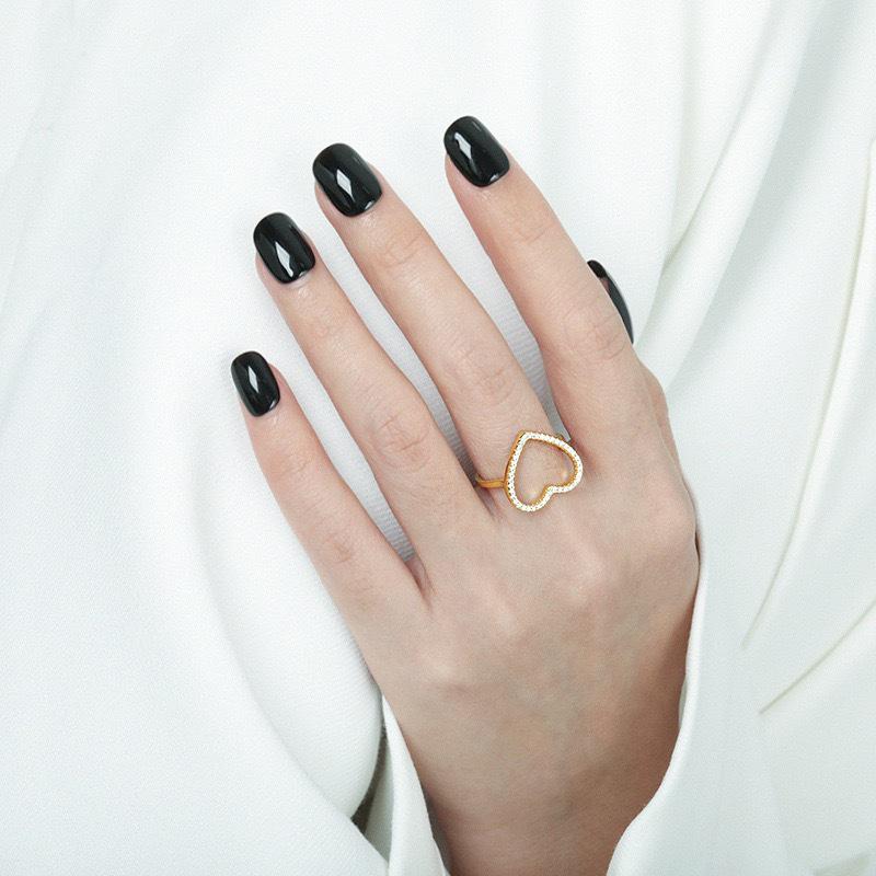 S925 Sterling Silver Zircon Heart-Shaped Ring for Women - European & American High-End Fashion