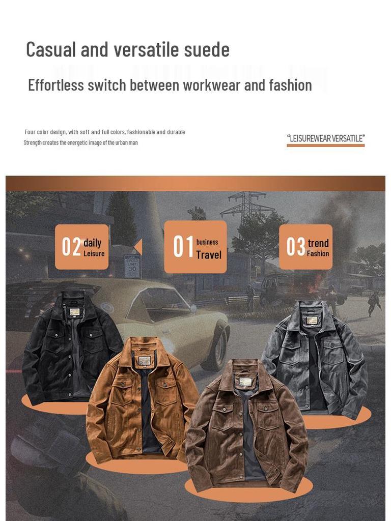 Men's Retro Hong Kong Style Suede Jacket - Spring/Autumn Workwear Lapel (22076)