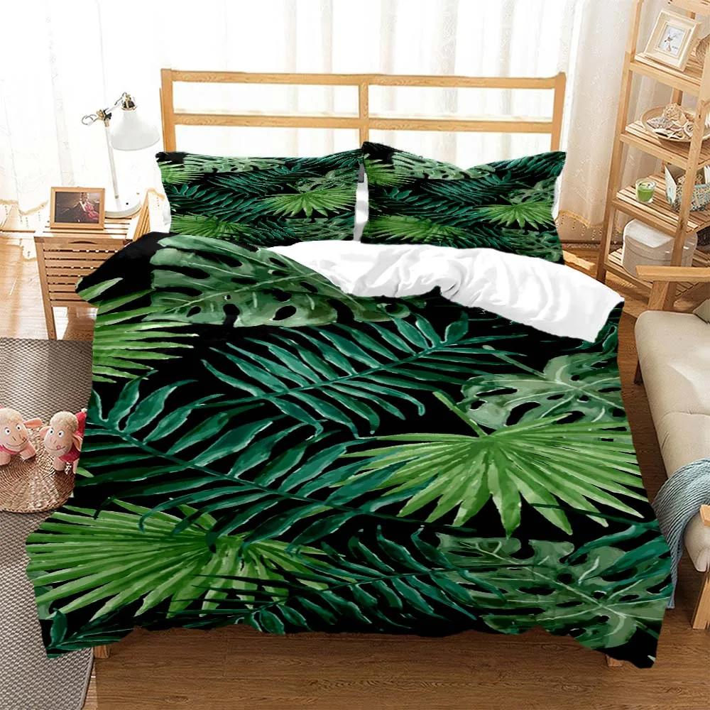 Fresh Green Leaf Minimalist Printed Quilt Cover Pillow Cover Queen Bedding Set Bedding Set Luxury Customized Bedding Set