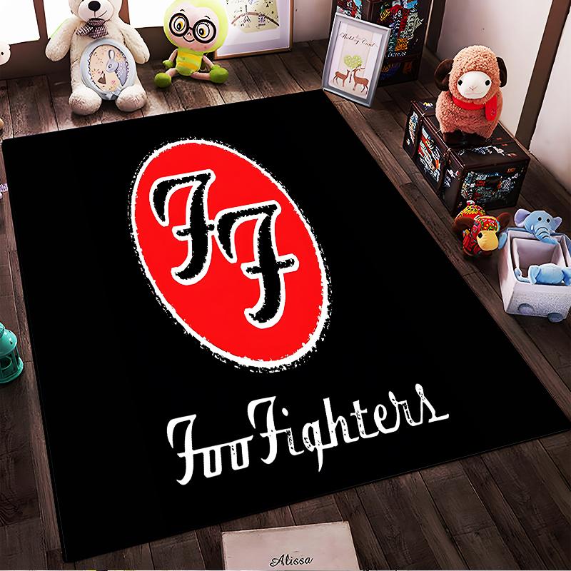 Red band logo printed non-slip rug suitable for living room and bedroom sofas