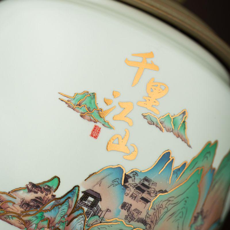 Vintage Mountain Scenery Pattern Ceramic Tea Caddy Moisture Seal Nut Candy Storage Jar Ink Ceramic Storage Bottle Art Decoration