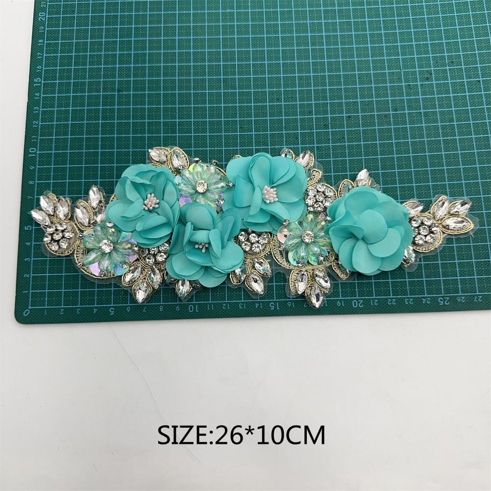 1PCS Handmade 3d sew on applique embroidery rhinestone flower patch for wedding dress