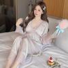 1011 summer new women's loungewear with chest pad lace sexy v-neck pajama set cool and comfortable