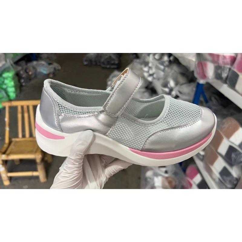 Cross-border new foreign trade casual single shoes women's thick-soled fly-woven breathable Velcro casual mesh large-size women's shoes