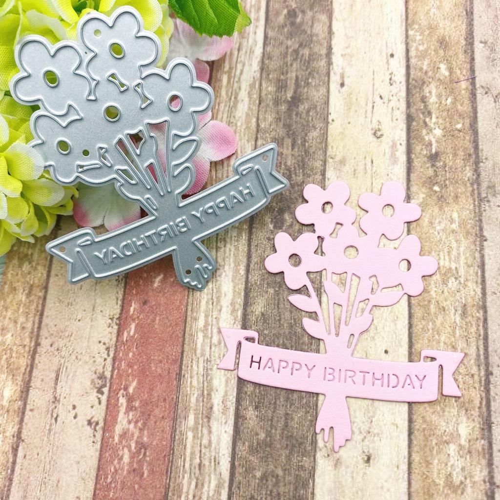 Happy Birthday Flower Decoration Metal Cutting Dies Stencil for DIY Scrapbooking Photo Album Embossing Paper Cards Crafts Diecuts