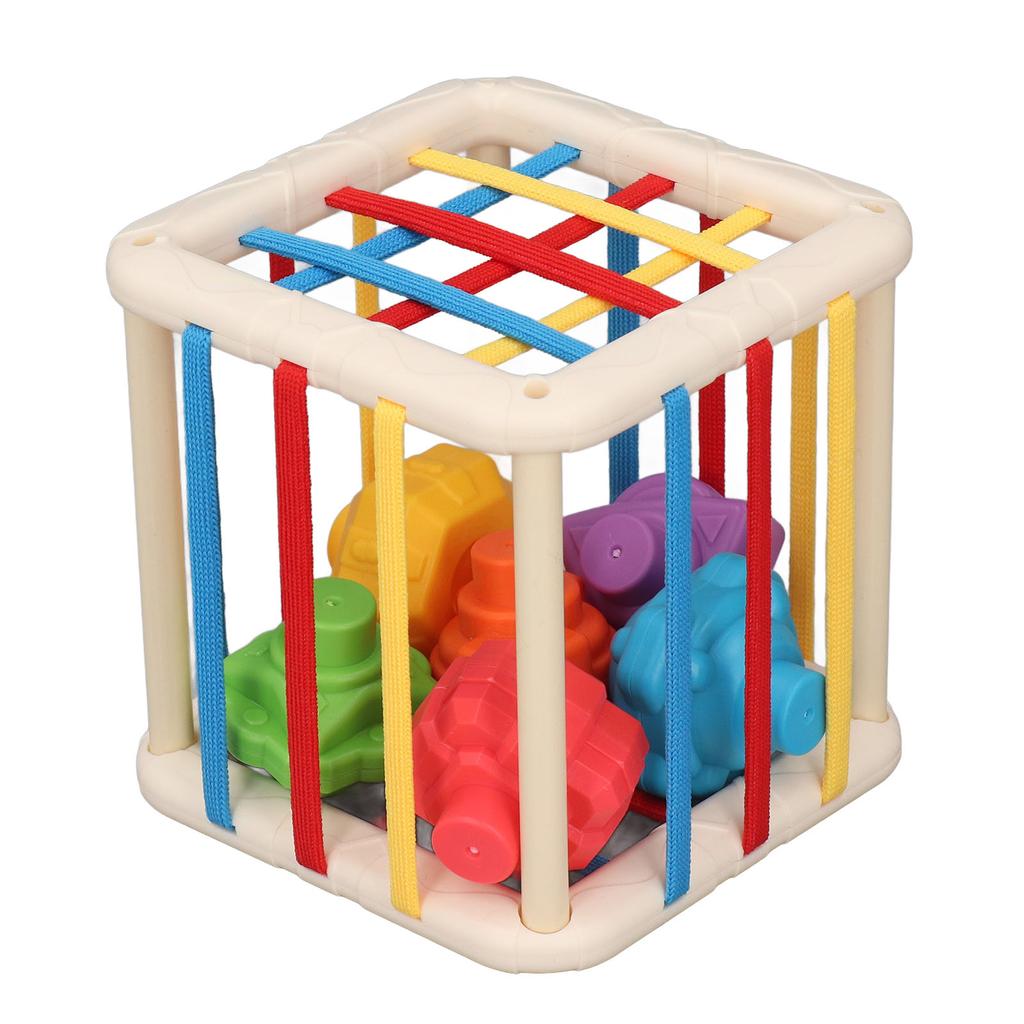 Baby Shape Sorter Set 6 Colorful Blocks Elastic Bands Educational Shape Sorter Sensory Toy