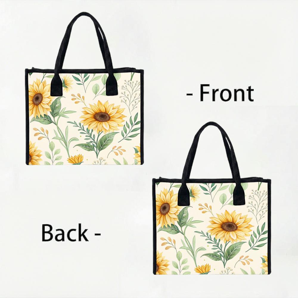 Sunflower Print Tote Bag for Daily Use Shoulder Bag for Outdoor Shopping Commute Portable Stylish Handbag
