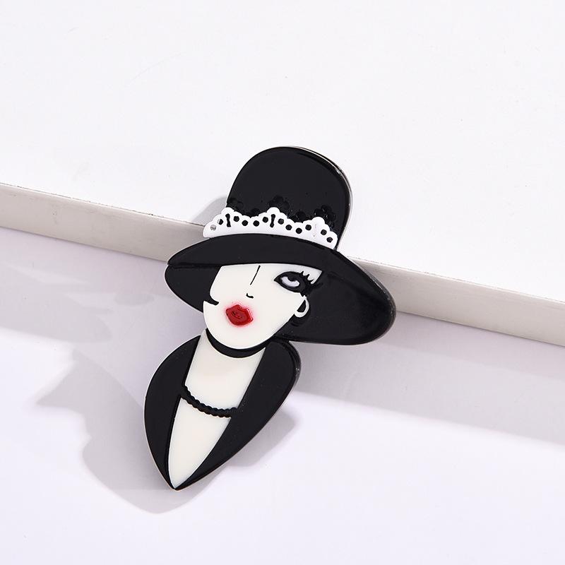 

Acrylic Vintage Style Black Hat Lady Brooch Shawl Lady Pin Flapper Decor 1PC