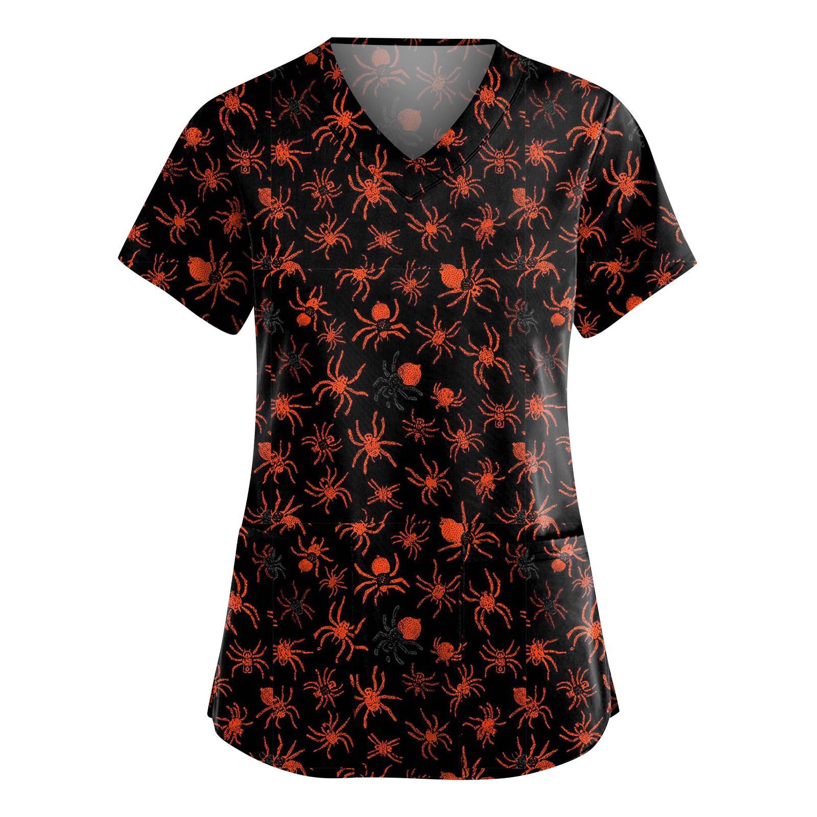 

Женские модные комбинезоны с V-образным вырезом и короткими рукавами, с карманами, топы с принтом на Хэллоуин, одежда S шафрановый