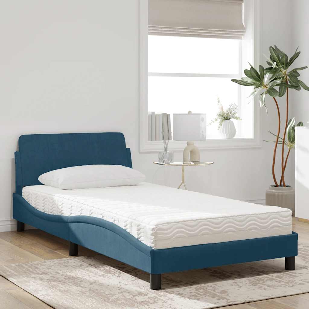 Bed with Mattress Dover Blue 100x200 cm Velvet