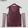INCERUN Men Smooth Sleeveless Patchwork Mesh Sheer Oversleeve Casual Tank Tops