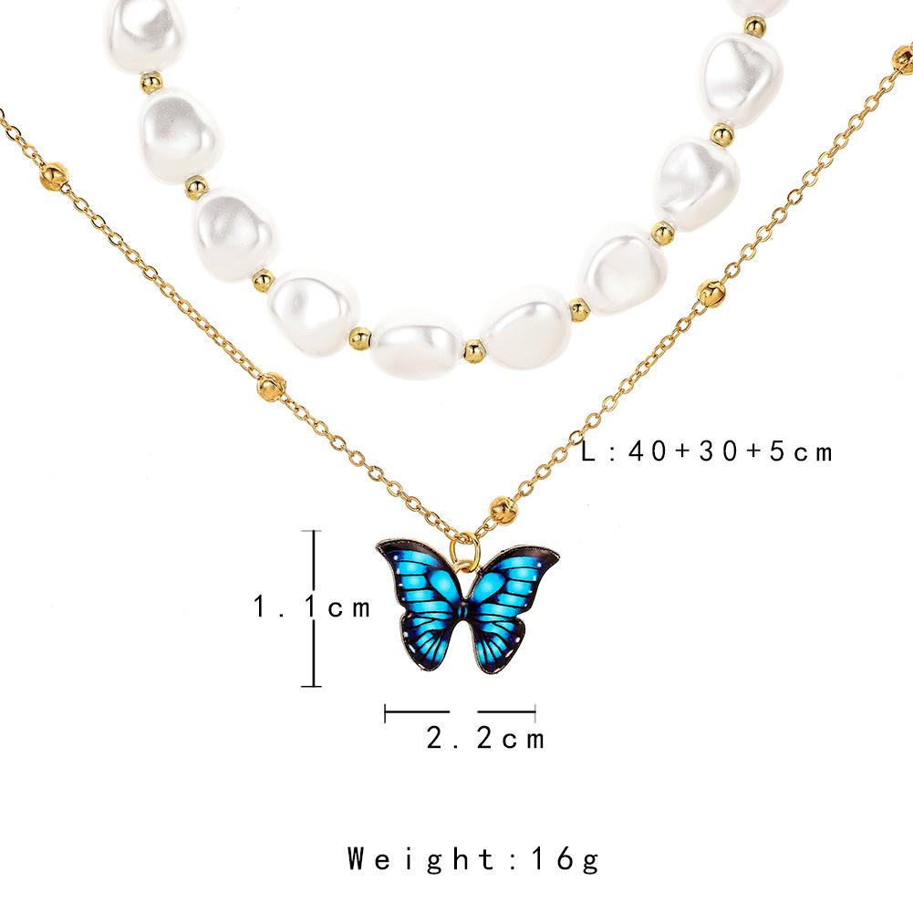 2 Pcs/set Women's Necklace Butterfly-shape Pendant All-match S Pearl Double-deck Necklace set