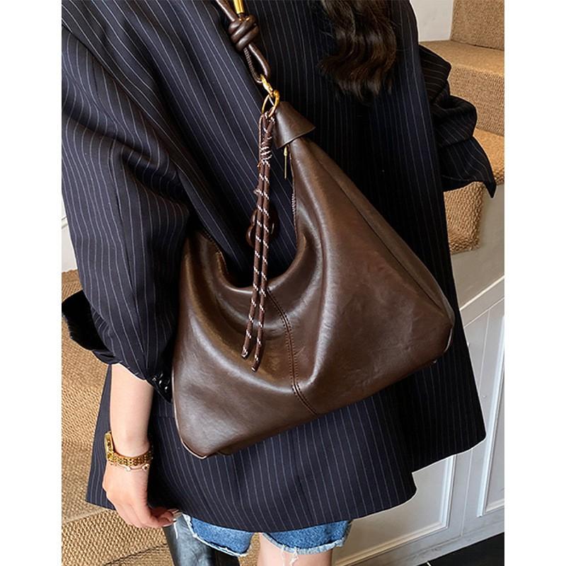 Womens Large Capacity Tote Bag Crossbody Shoulder In Coffee Color Soft Leather Street Style