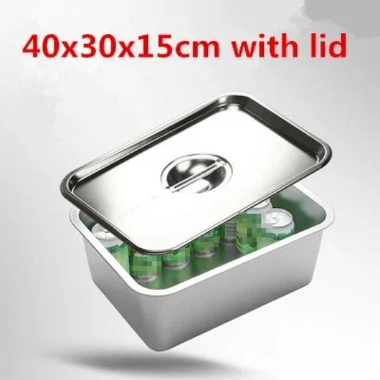 304 Stainless Steel Flat Bottom Rectangle Square Basin with Covered Dish Buffet Plate Food Basin Grilled Plate Bbq Storage Tray