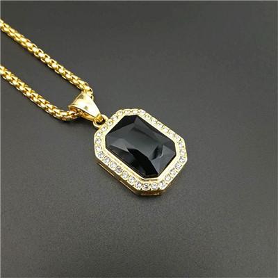 

Iced Out Small Square Black Crystal Pendant Necklace For Men/Women Bling Rhinestone Hip hop Jewelry With Box Chain Drop Shipping 50cm