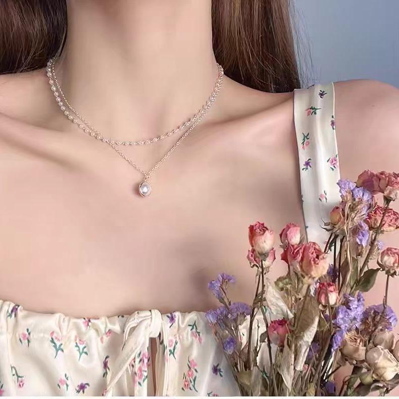 Stacked with Double-layer Imitation Pearl Necklace, Women's Summer New Trendy Niche Design, Exquisite Japanese and Korean Collarbone Chain