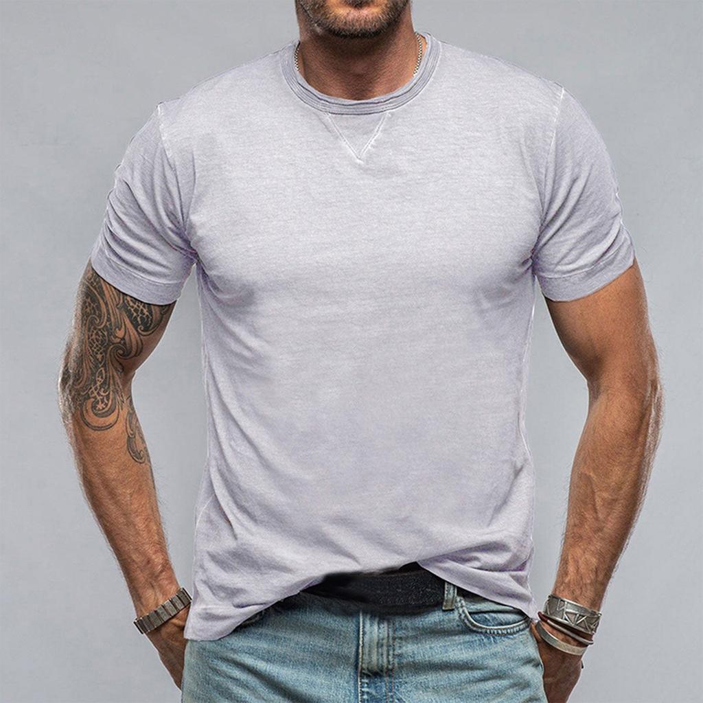 Men's Summer Solid Round Neck Short Sleeved T-shirt