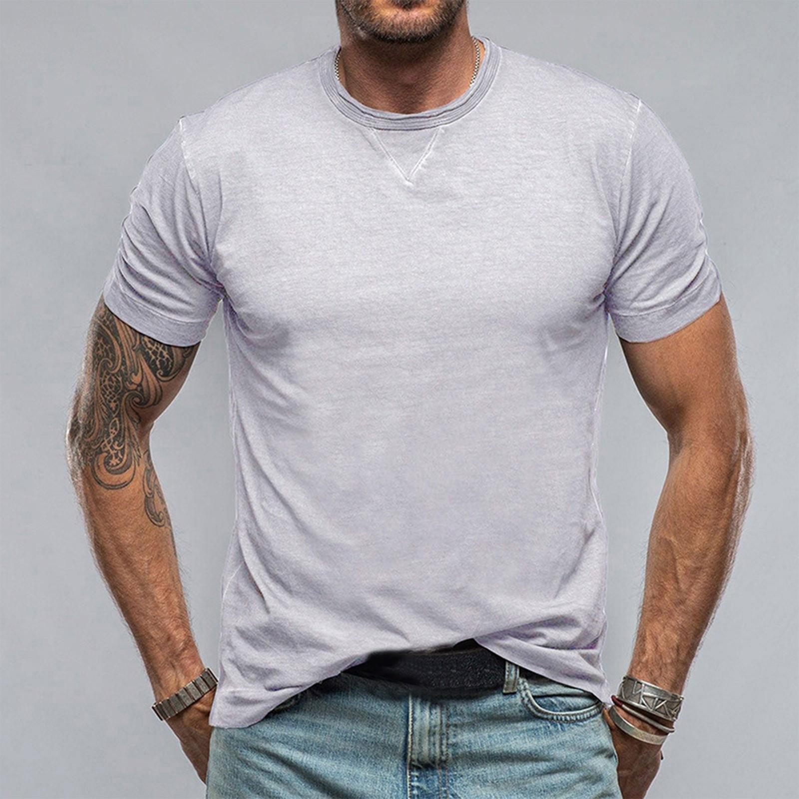 

Мужская летняя однотонная футболка с круглым вырезом и короткими рукавами XL белый