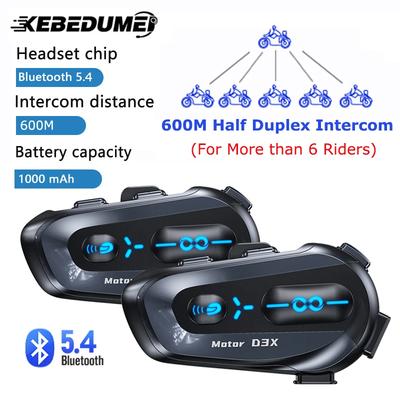 600M דיבורית אינטרקום לחלקי דופלקס לקסדת אופנוע V5.4 עמידה למים שיתוף מוזיקה אינטרקום אוזניות עם עוזר קולי חכם