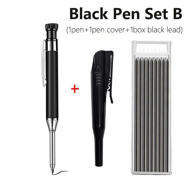 Red Black Blue 2.8mm All Metal Woodworking Automatic Pencil Set with Pen Cover 2B Lead Deep Hole Marking Engineering Drawing Pen