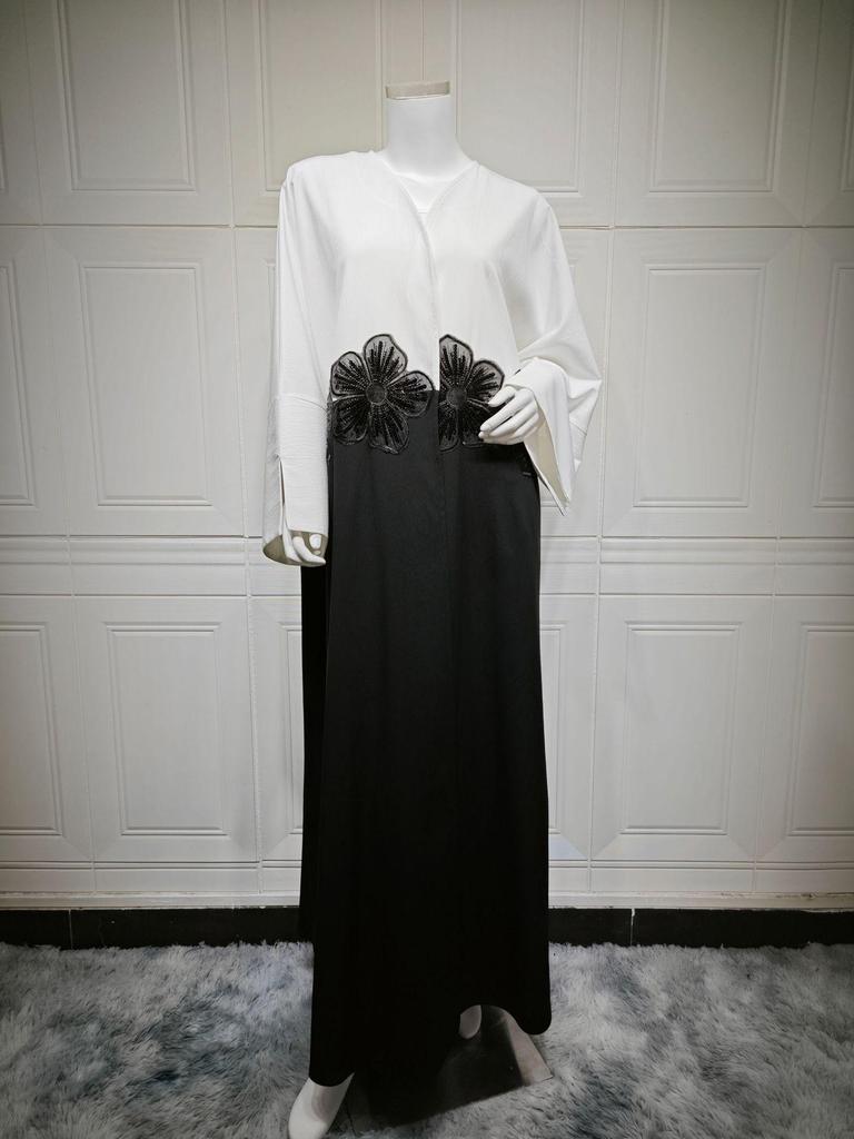 MQ210 Elegant 3D Applique Crinkle Abaya Cardigan for Modest Fashion