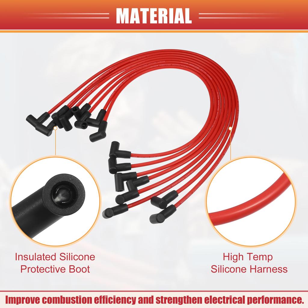 ACROPIX 8mm Spark Plug Coil Wire Ignition Coil Harness Cable for Chevy Small Blocks with HEI Cap - Pack of 8